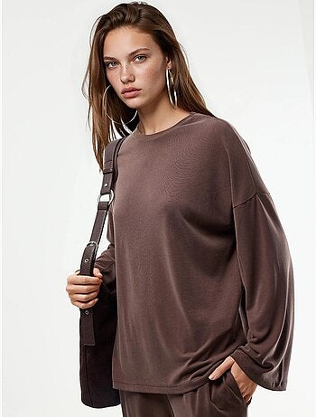 Blusa de manga larga con cuello redondo y ajuste relajado busem