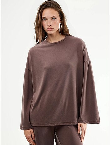 Blusa de manga larga con cuello redondo y ajuste relajado busem