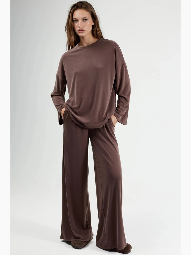 Blusa de manga larga con cuello redondo y ajuste relajado busem Marrón claro - Kiabi