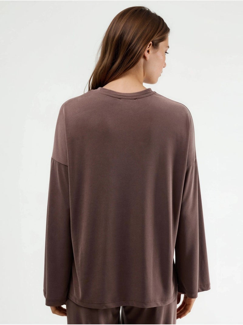 Blusa de manga larga con cuello redondo y ajuste relajado busem Marrón claro - Kiabi