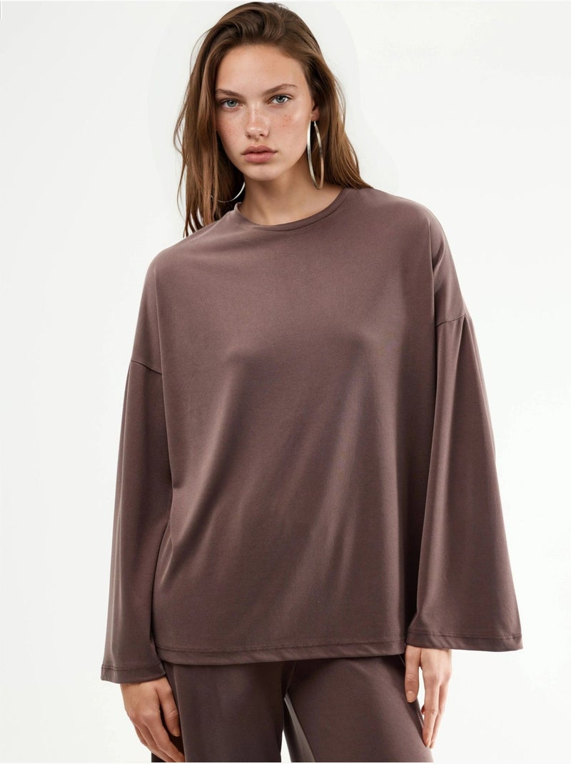 Blusa de manga larga con cuello redondo y ajuste relajado busem Marrón claro - Kiabi