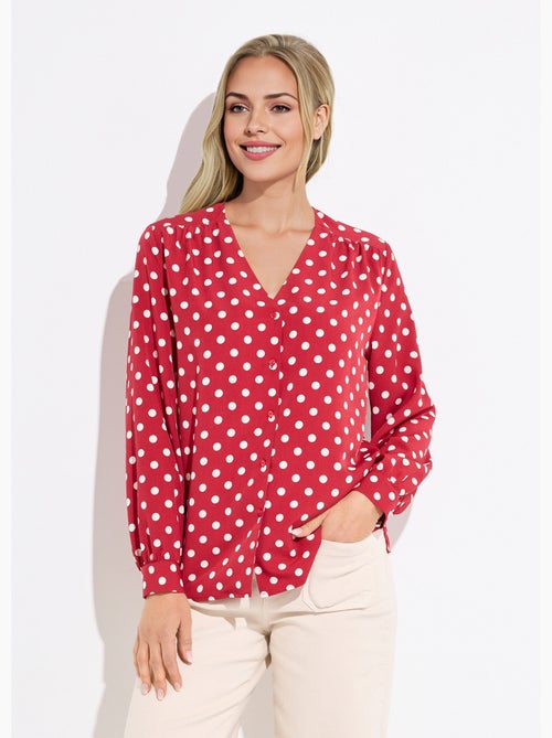 Blusa de manga larga con estampado de lunares y cuello en V - Afibel - Kiabi