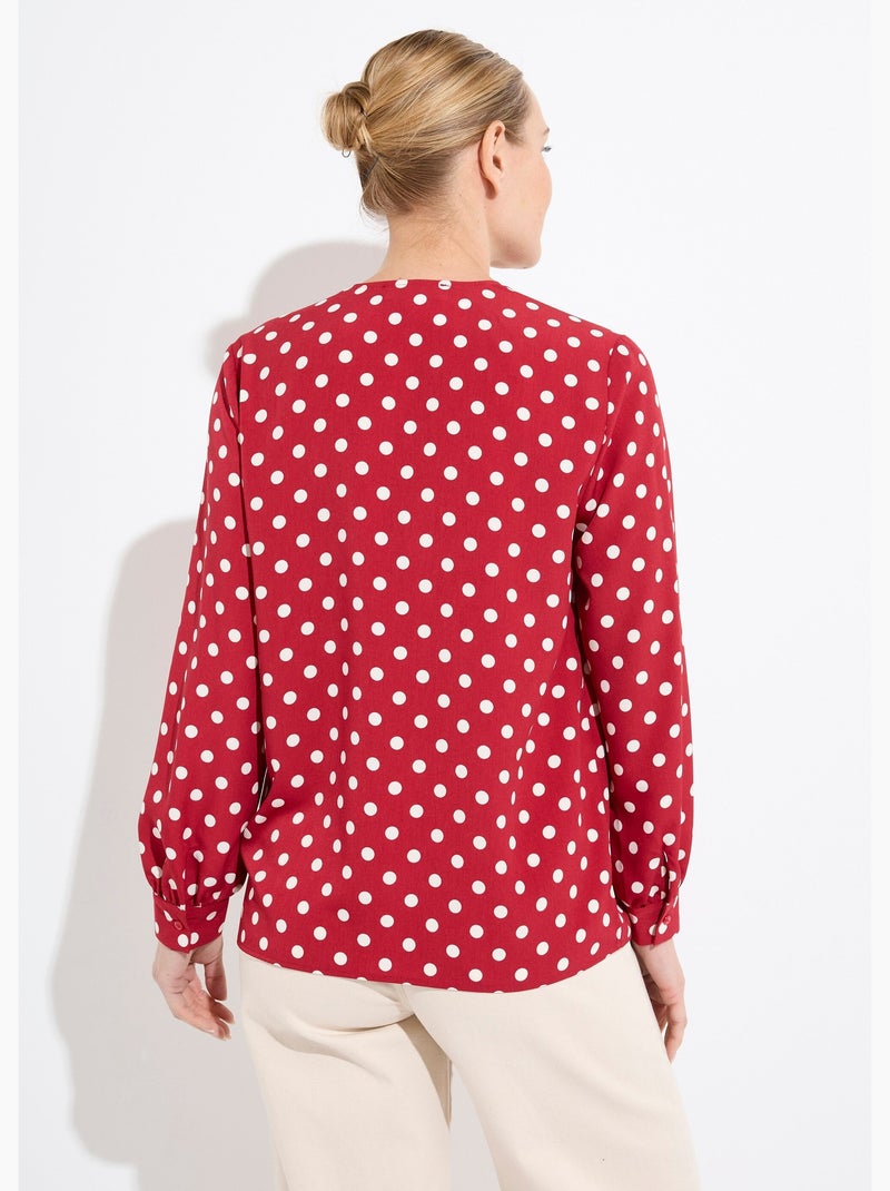 Blusa de manga larga con estampado de lunares y cuello en V - Afibel Burdeos - Kiabi