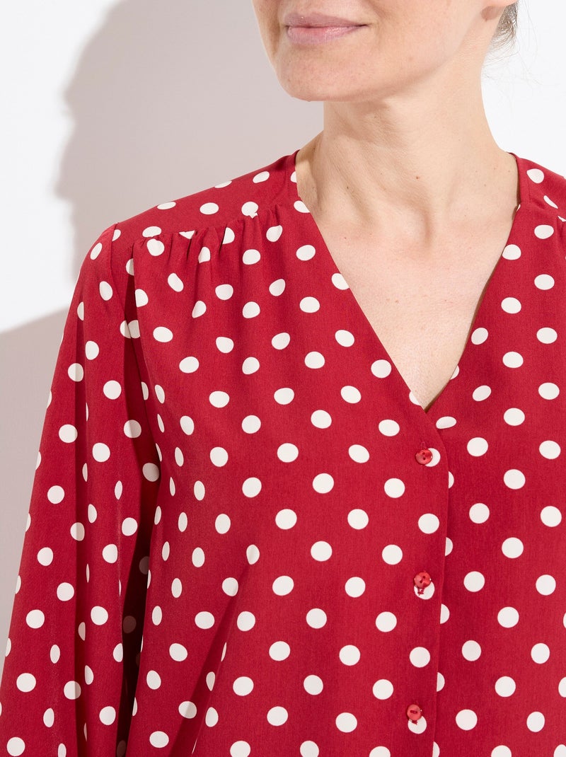 Blusa de manga larga con estampado de lunares y cuello en V - Afibel Burdeos - Kiabi