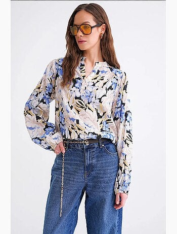 Blusa de manga larga con estampado floral y cuello mao mixray