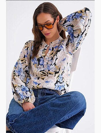 Blusa de manga larga con estampado floral y cuello mao mixray