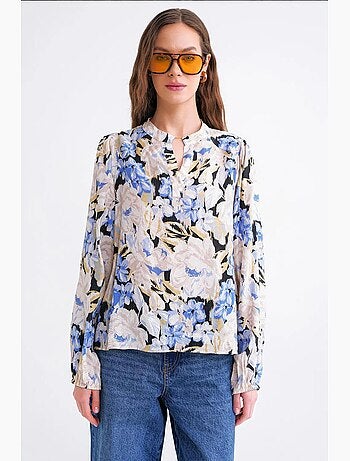 Blusa de manga larga con estampado floral y cuello mao mixray