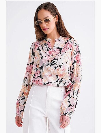 Blusa de manga larga con estampado floral y cuello mao mixray