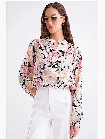 Blusa de manga larga con estampado floral y cuello mao mixray