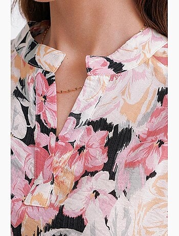 Blusa de manga larga con estampado floral y cuello mao mixray