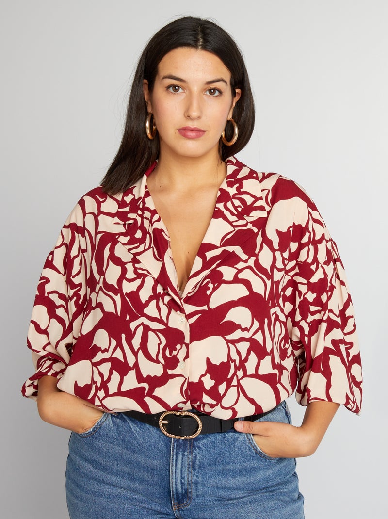 Blusa de manga larga con flores ROJO - Kiabi
