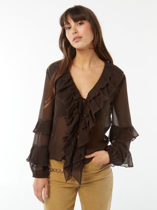 Blusa de manga larga con volantes