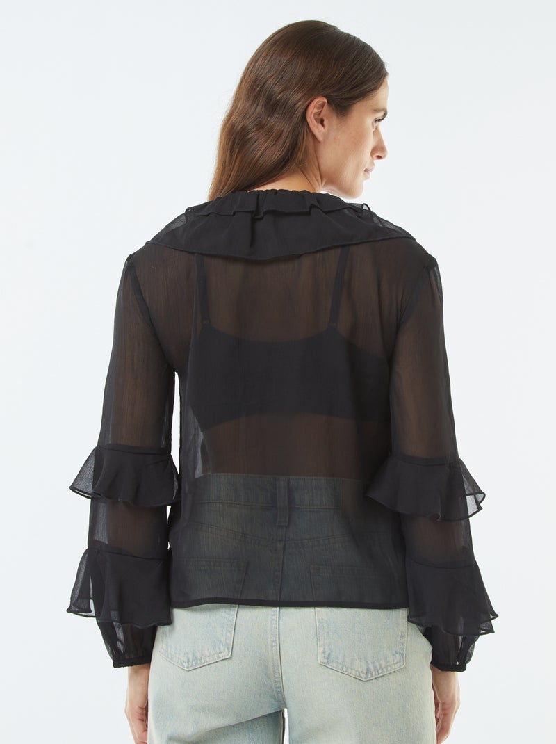 Blusa de manga larga con volantes negro - Kiabi