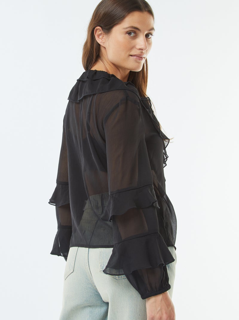 Blusa de manga larga con volantes negro - Kiabi