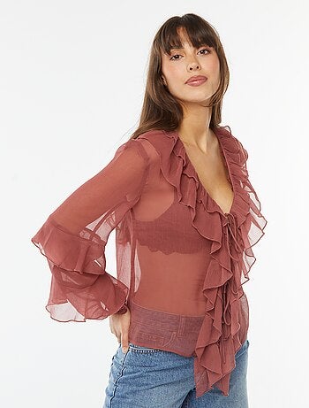 Blusa de manga larga con volantes