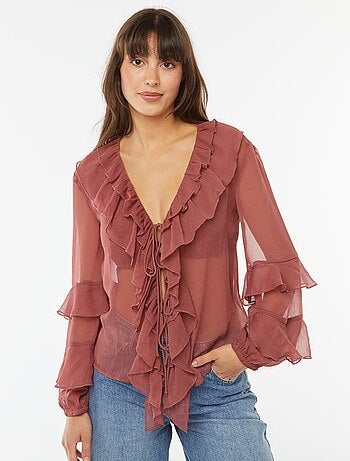 Blusa de manga larga con volantes