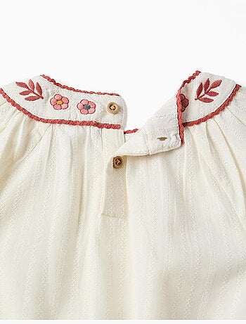 Blusa de manga larga de algodón con cuello bordado