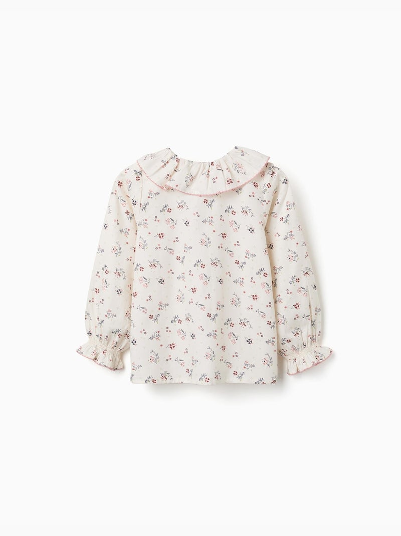 Blusa de manga larga de algodón con estampado floral Blanco - Kiabi