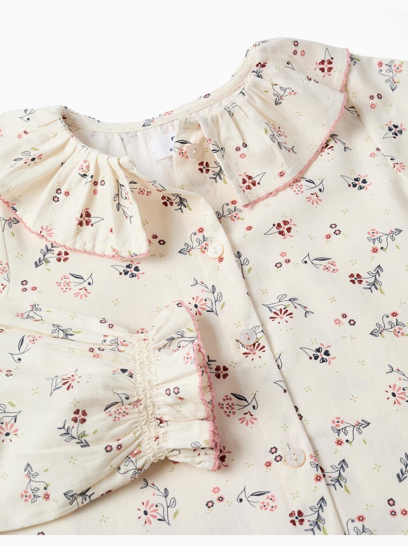 Blusa de manga larga de algodón con estampado floral Blanco - Kiabi