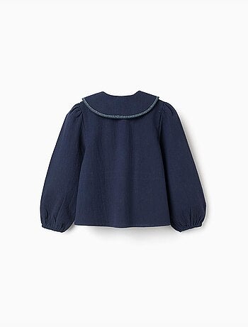 Blusa de manga larga de algodón con flores bordadas