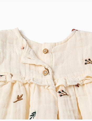 Blusa de manga larga de algodón con flores bordadas