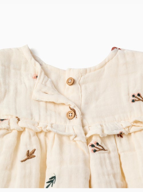 Blusa de manga larga de algodón con flores bordadas - Kiabi
