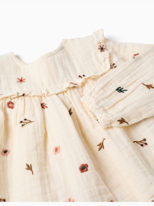 Blusa de manga larga de algodón con flores bordadas - Kiabi