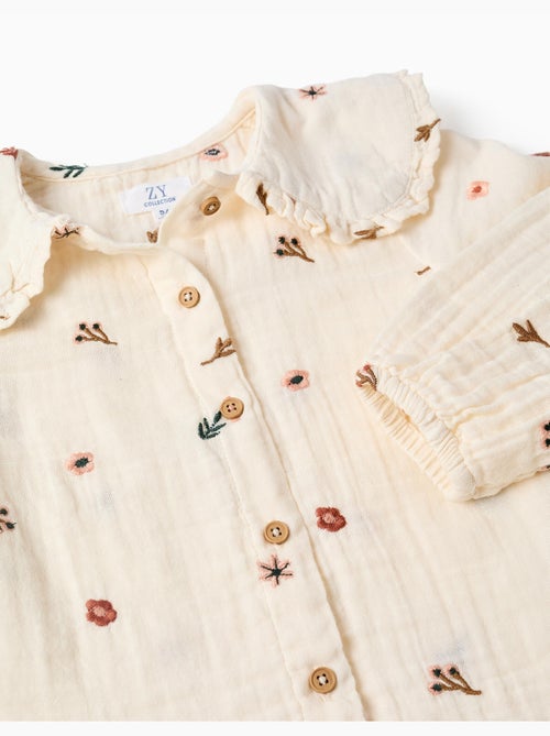 Blusa de manga larga de algodón con flores bordadas - Kiabi Blusa de manga larga de algodón con flores bordadas - Kiabi