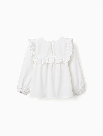 Blusa de manga larga de algodón con volantes y bordado