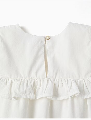 Blusa de manga larga de algodón con volantes y bordado