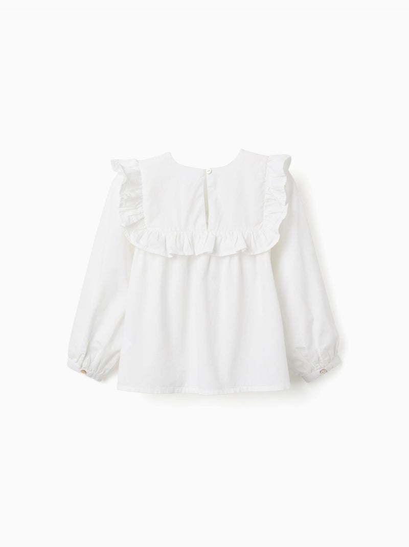 Blusa de manga larga de algodón con volantes y bordado Blanco - Kiabi