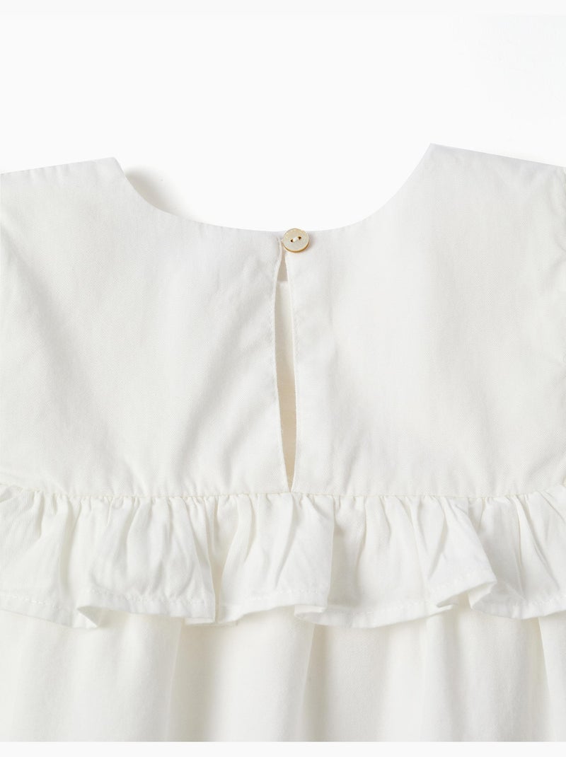 Blusa de manga larga de algodón con volantes y bordado Blanco - Kiabi