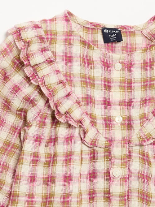 Blusa de manga larga de gasa de algodón con volantes - Kiabi