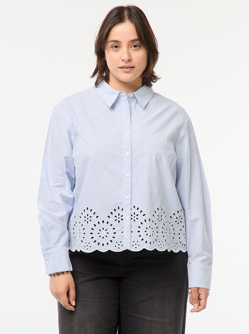 Blusa de manga larga de rayas con bordados - Kiabi