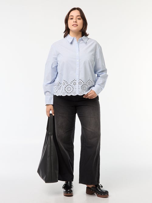 Blusa de manga larga de rayas con bordados - Kiabi