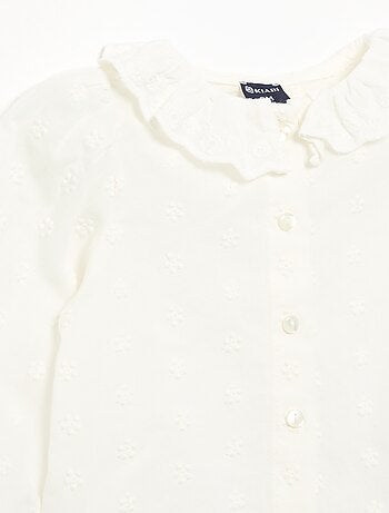 Blusa de manga larga de velo de algodón con flores bordadas