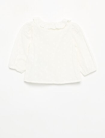 Blusa de manga larga de velo de algodón con flores bordadas