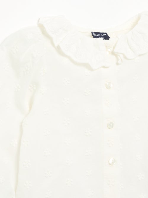 Blusa de manga larga de velo de algodón con flores bordadas - Kiabi
