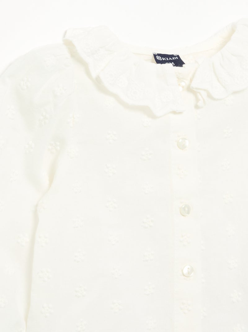Blusa de manga larga de velo de algodón con flores bordadas Blanco - Kiabi