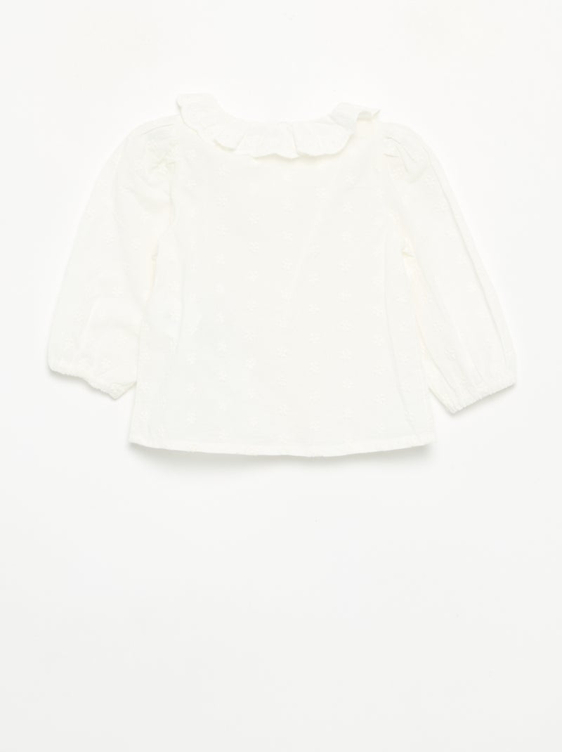 Blusa de manga larga de velo de algodón con flores bordadas Blanco - Kiabi
