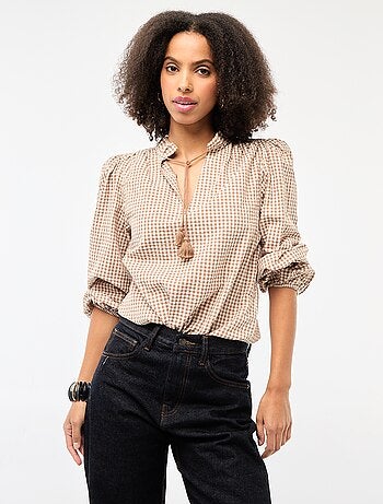 Blusa de manga larga estampado de cuadros