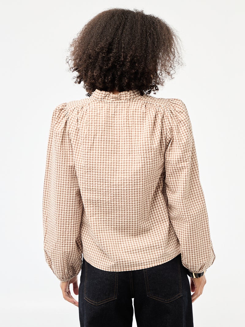 Blusa de manga larga estampado de cuadros Beige - Kiabi