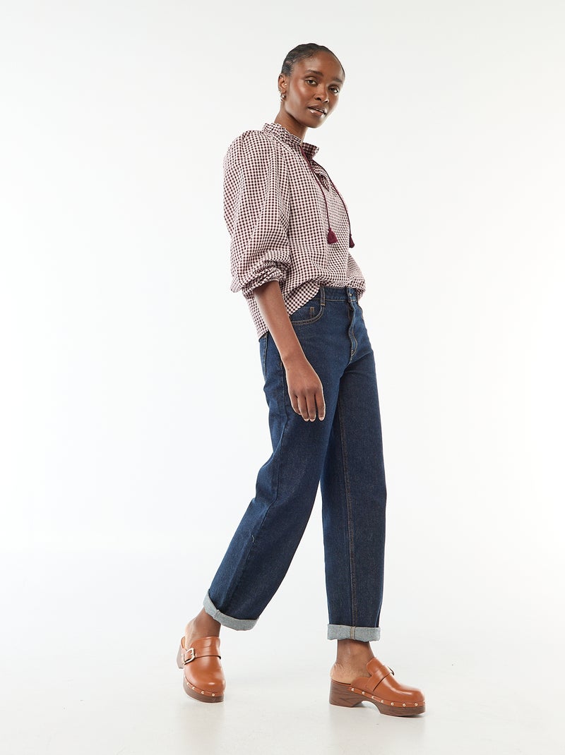 Blusa de manga larga estampado de cuadros Rosa - Kiabi