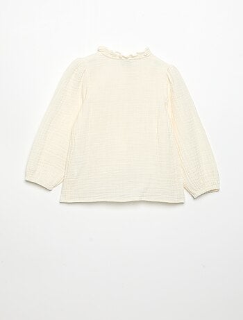 Blusa de manga larga y cuello fantasía