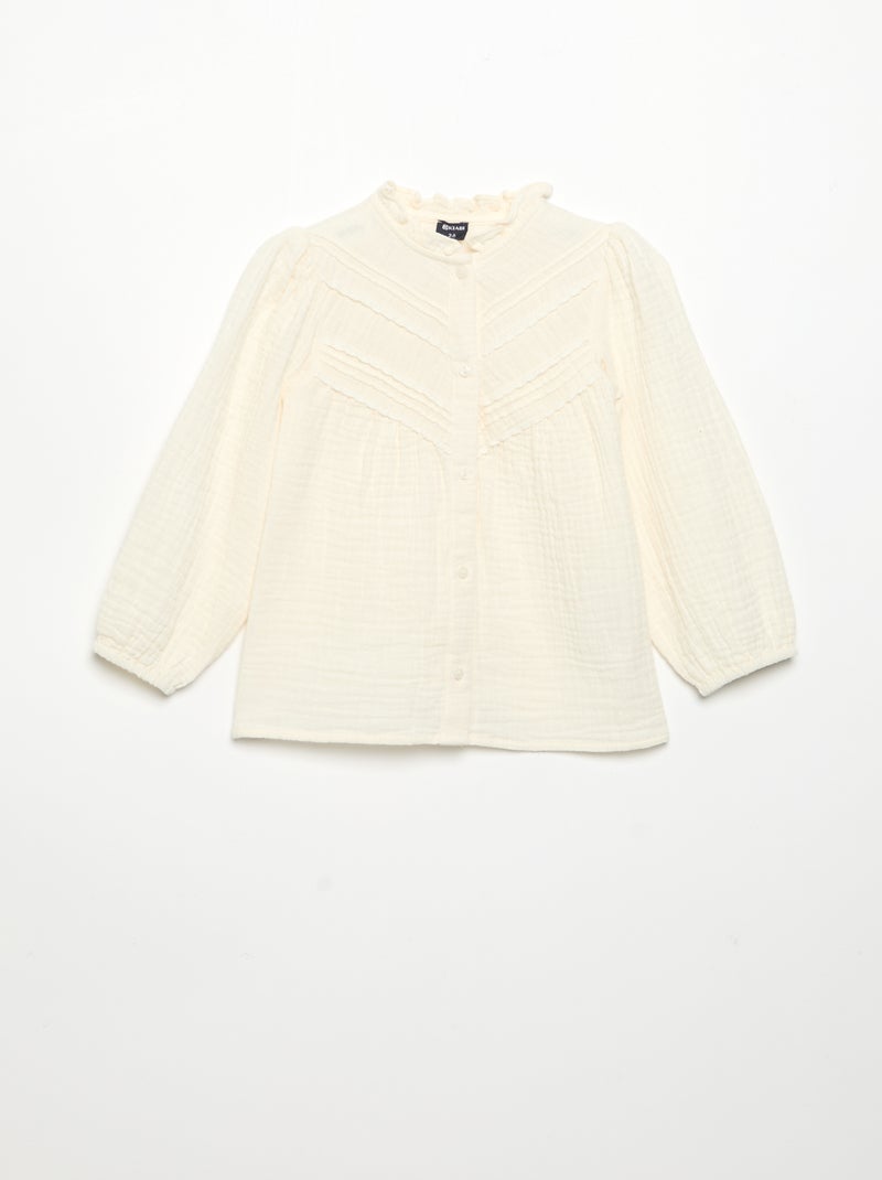 Blusa de manga larga y cuello fantasía Beige - Kiabi