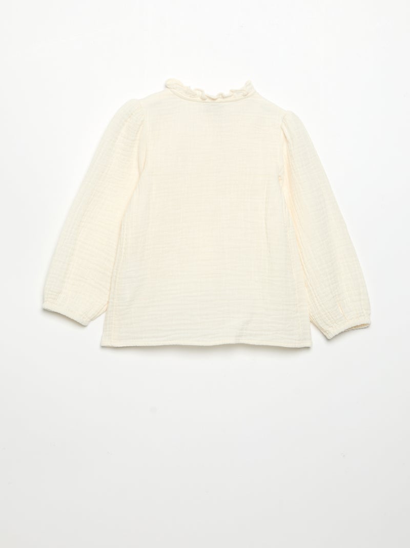 Blusa de manga larga y cuello fantasía Beige - Kiabi