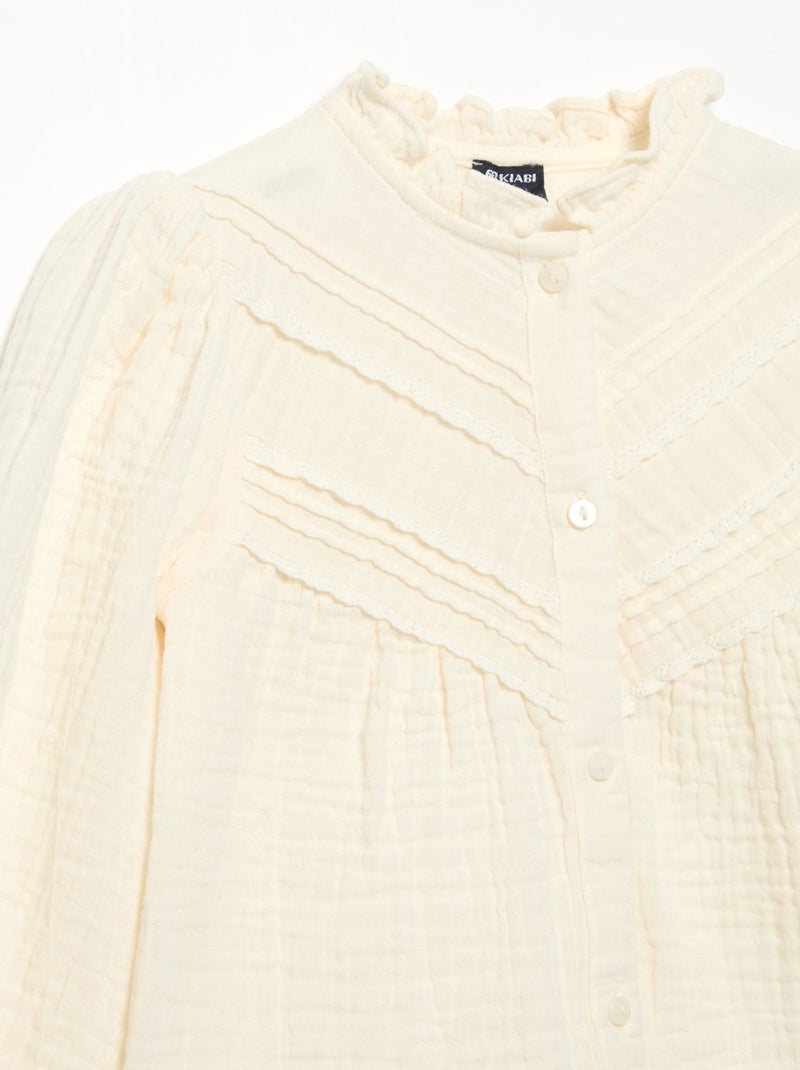 Blusa de manga larga y cuello fantasía Beige - Kiabi