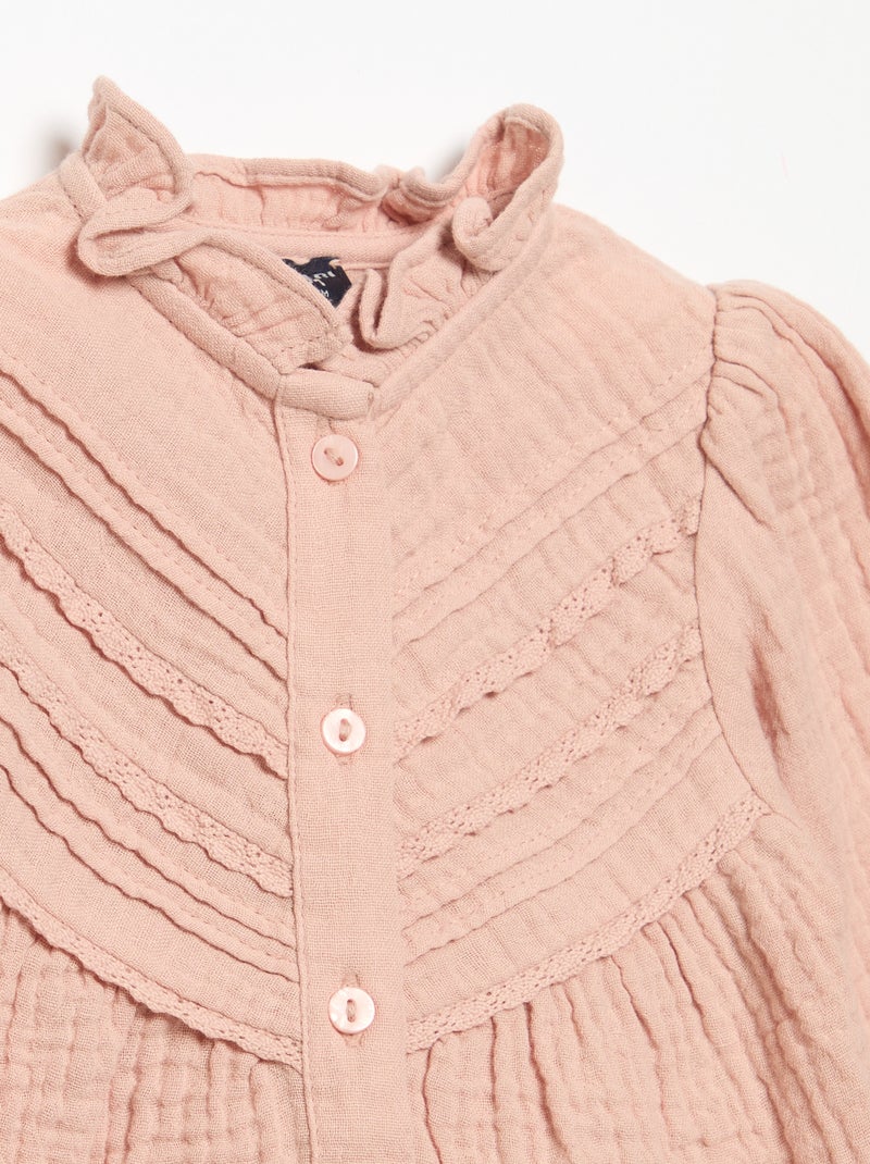 Blusa de manga larga y cuello fantasía Rosa - Kiabi