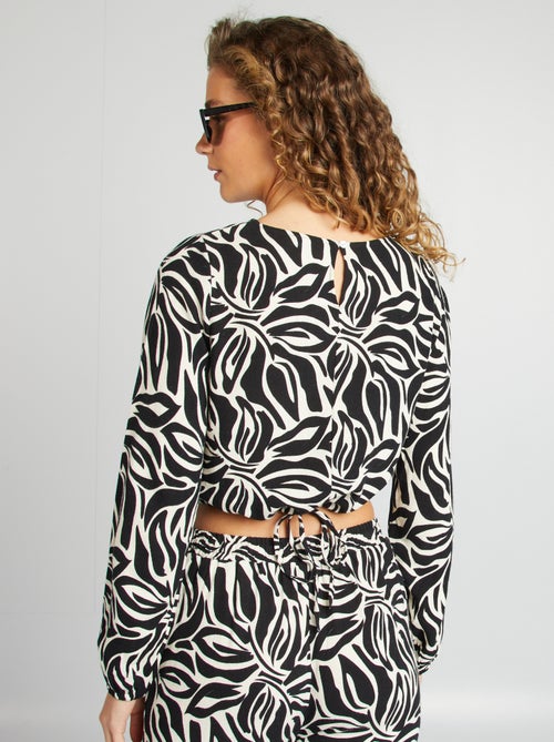 Blusa de manga larga y cuello redondo con estampado - Kiabi