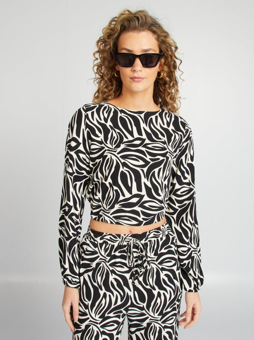 Blusa de manga larga y cuello redondo con estampado - Kiabi